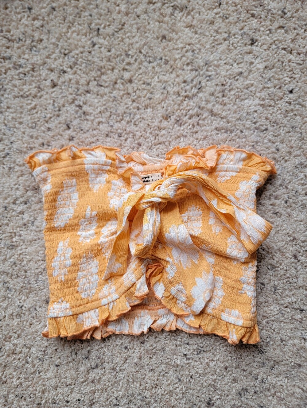 Billabong So Extra Crop Top Orange Peel Smocked Top - Size S - Picture 3 of 7